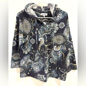 Caribbean Joe Full Zip Up Hoodie Paisley Multicolor Cotton Pockets Large